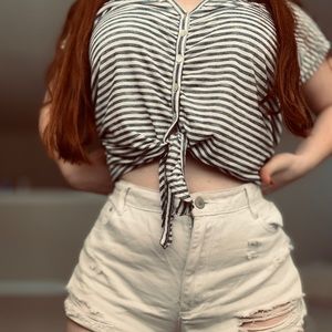 Cropped, button up, stripped top